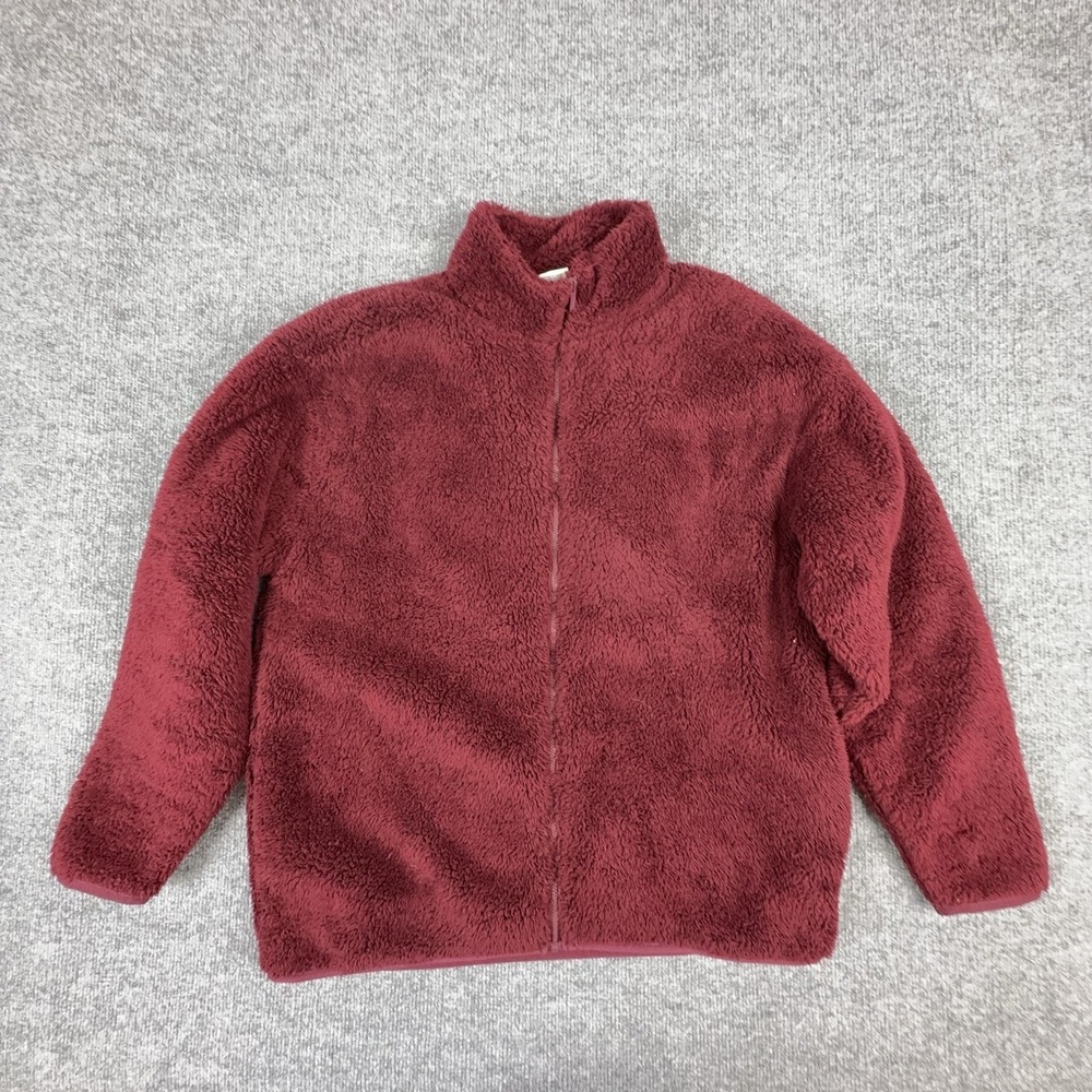 PINK Victoria's Secret Jacket Womens Medium Red Sherpa Fleece Full Zip Pockets